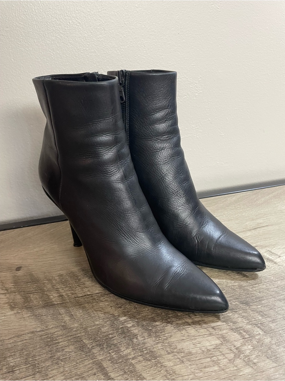 RAG & BONE Black Leather WAYLON Pointed Toe SPIKE HEEL Ankle BOOTIES Boots  37